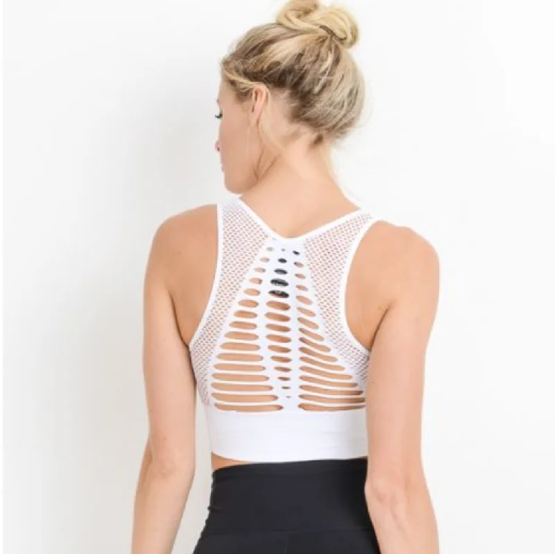Yoga Bar for Clean Muscle Nutrition -Laser Cut Warrior Bra - White