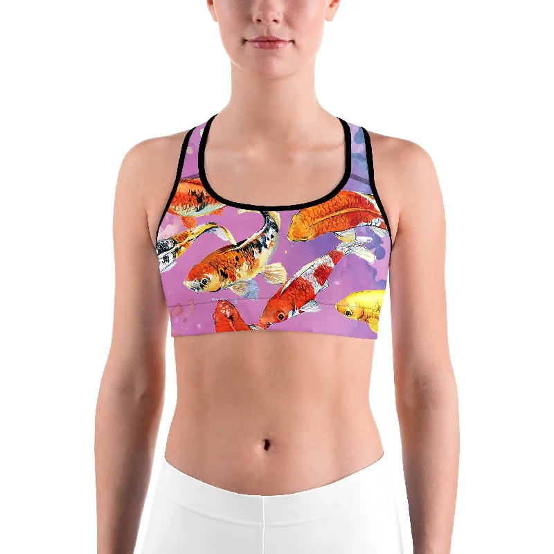 Raw Vegan Yoga Bar for Better Nutrition -Watercolor Koi Fish Sports bra