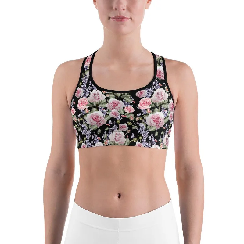 Yoga Bar for Muscle and Recovery -Watercolor Roses & Lavender Sports Bra