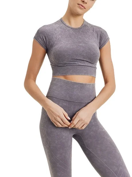 Yoga Bar with Antioxidant-Rich Fruits -Waves and Crosses Seamless Raglan Crop Top AT2722 Mauve
