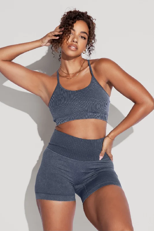 Yoga Bar with Energy-Boosting Cacao -What's the Scoop Seamless Bra - Vintage Indigo