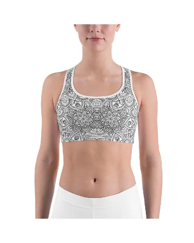 Yoga Bar with Ginger -White & Black Mandala Sports Bra