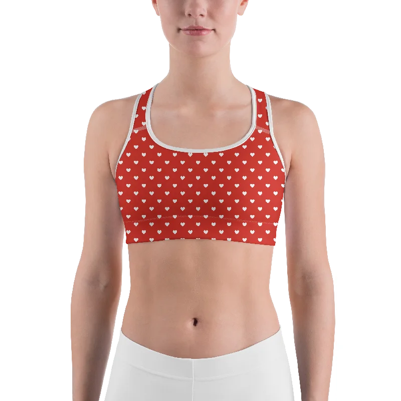 Yoga Bar with Raw Fruits -White Mini Hearts Red Sports Bra