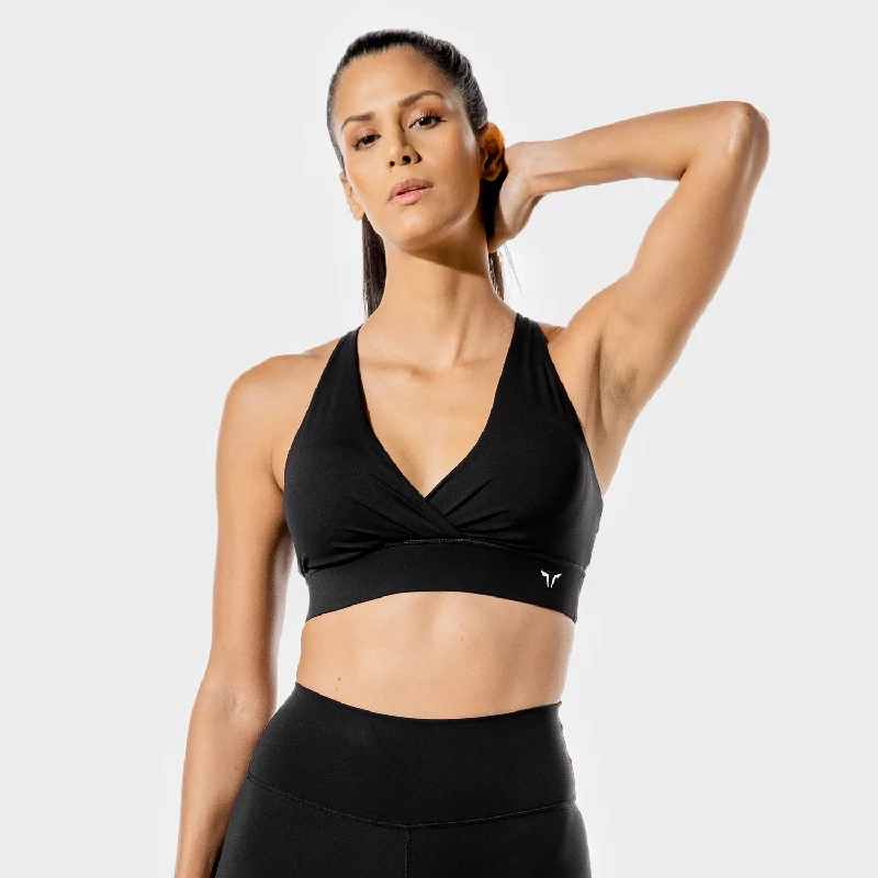 Yoga Bar for Post-Workout Recovery -Women's Fitness - Wrap Sports Bra - Black