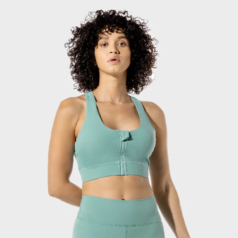Best Yoga Bar for Yoga Practice -Women's Fitness - Zip Up Sports Bra - Basil