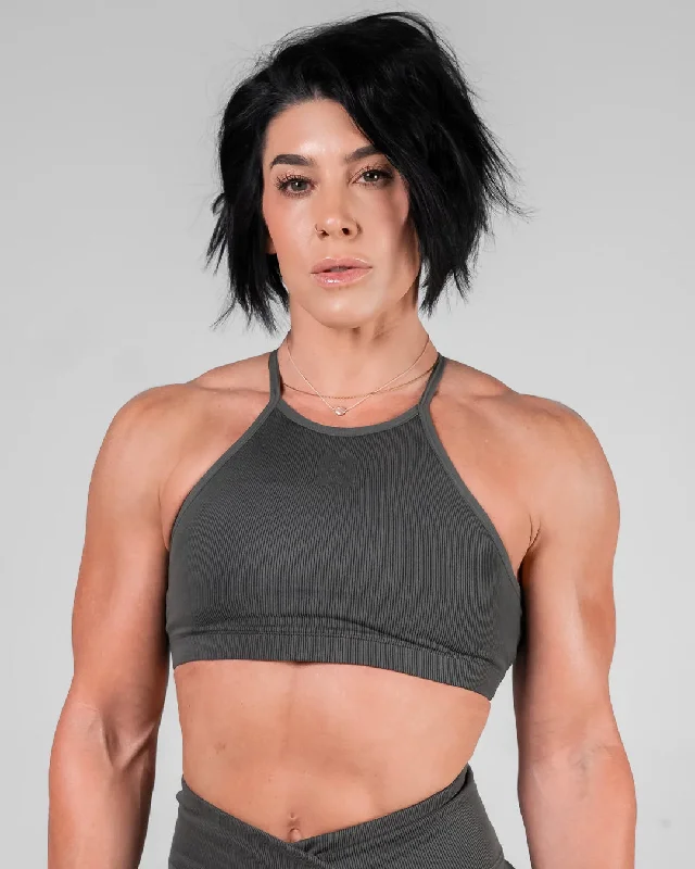 Yoga Bar for Increased Flexibility -WOMENS RIBBED BRA - BLACK
