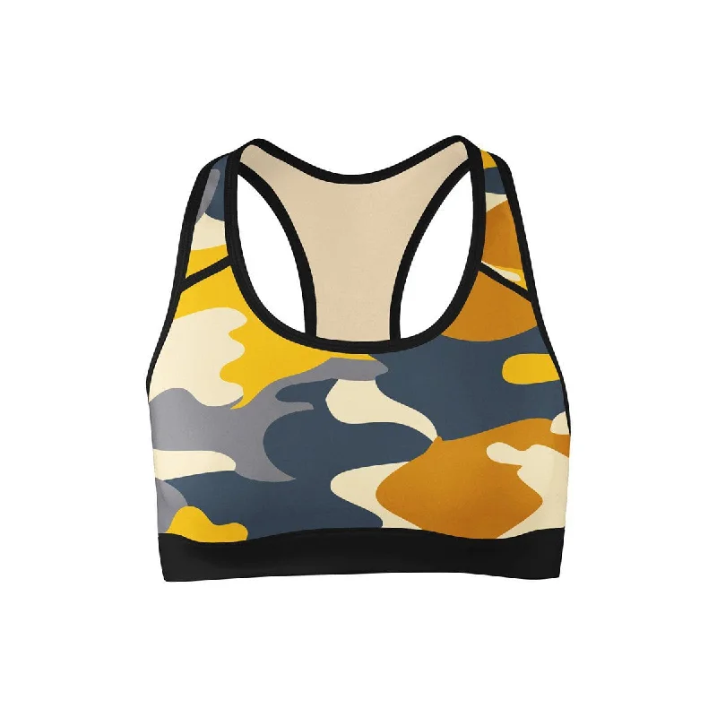 Yoga Bar with Peanuts -Yellow Camo Sports Bra