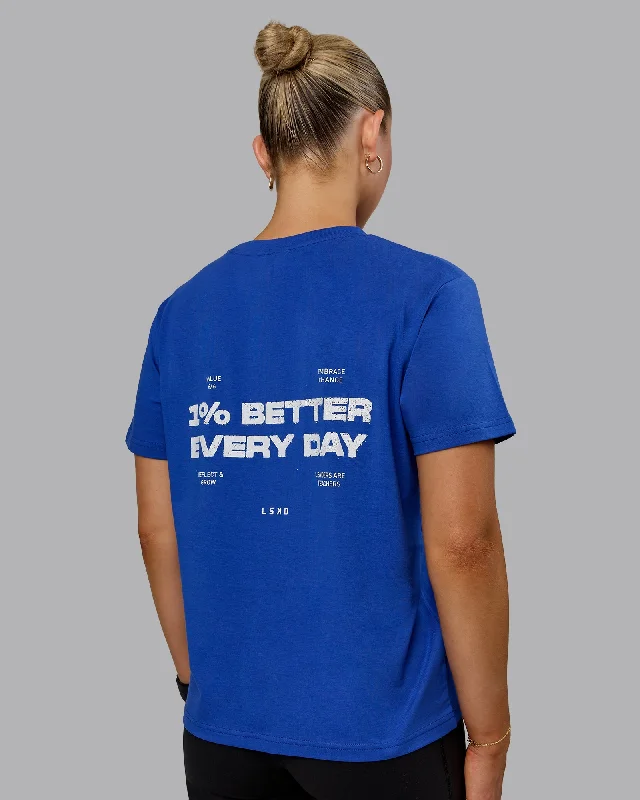 Yoga Tops for Pilates and Core Strength -1% Better Value Series FLXCotton Tee - Power Cobalt-White