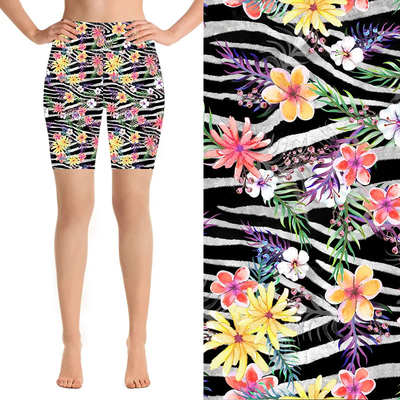 Yoga Shorts for Performance and Endurance -24/7 Biker Shorts - Zebra Bloom