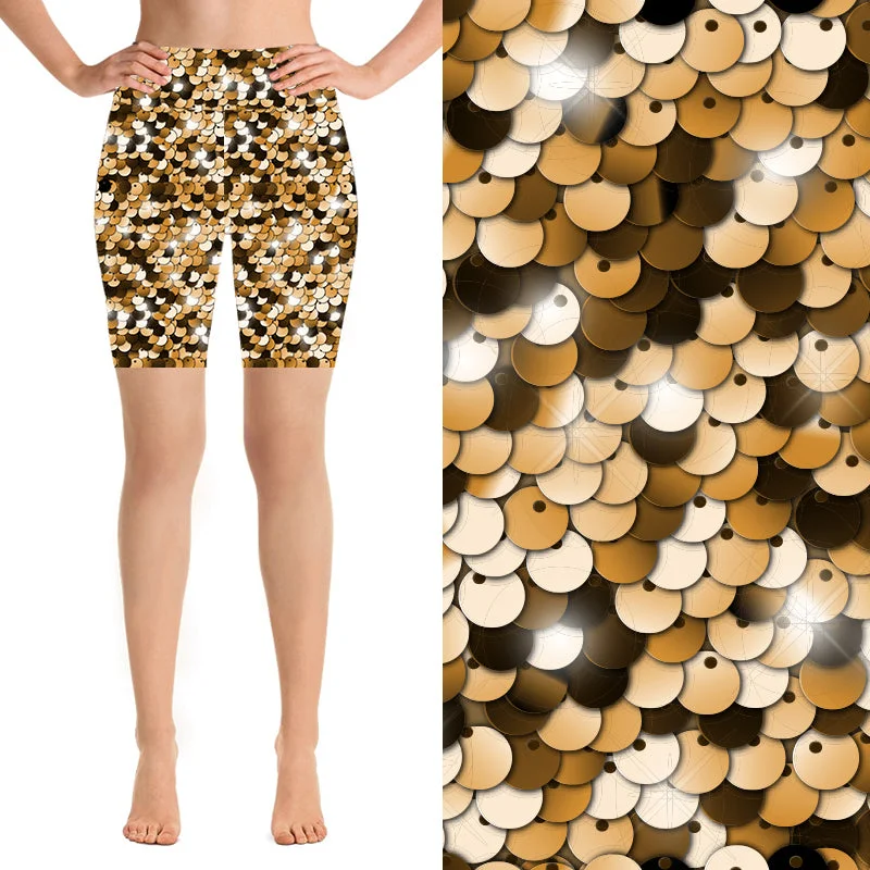Yoga Shorts for Better Flexibility and Stretch -24/7 Biker Shorts - Glitz in Gold