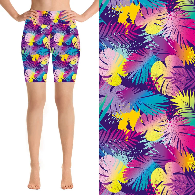 Yoga Shorts for Deep Flexibility Workouts -24/7 Biker Shorts - Hawaiian Tropics