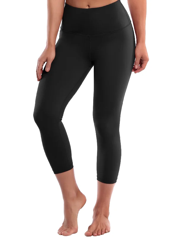 High-Waisted Full-Length Yoga Pants -19" High Waist Crop Tight Capris black