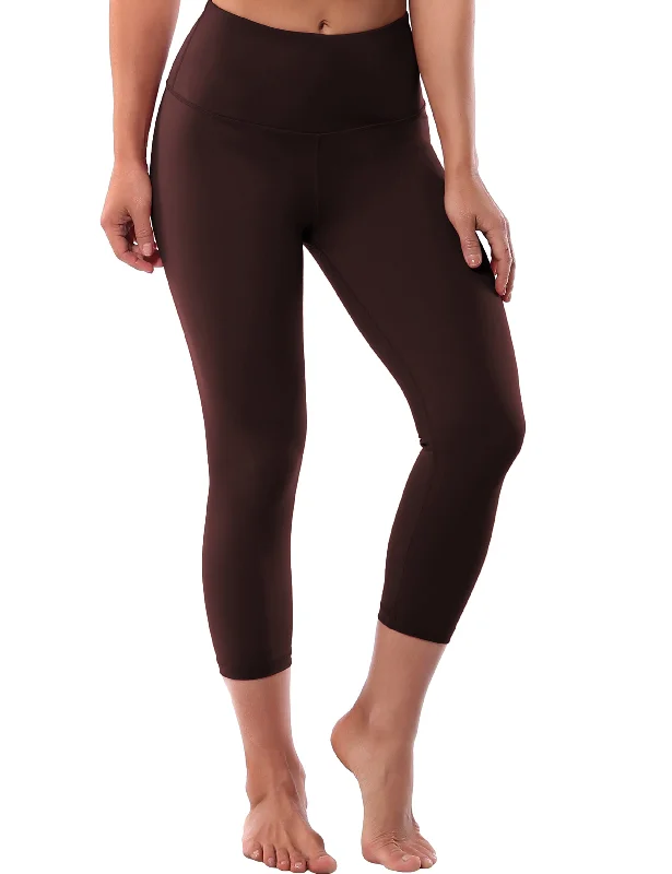Comfortable Yoga Pants with High Waistband -19" High Waist Crop Tight Capris mahoganymaroon