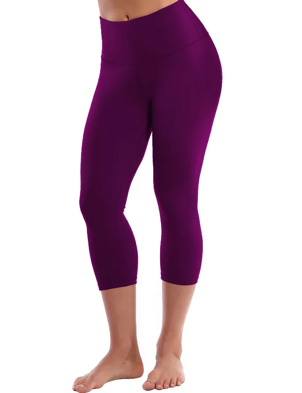 Flexible Fit Yoga Pants for Every Workout -19" High Waist Crop Tight Capris plum