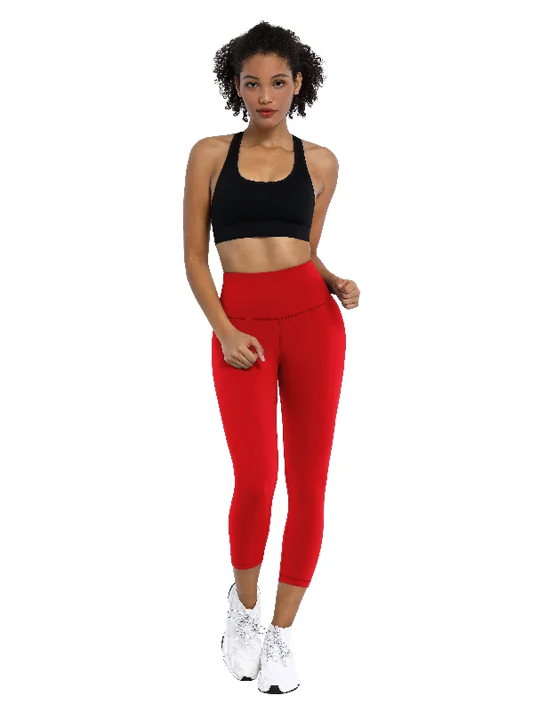 Stylish Yoga Pants with Pockets -19" High Waist Crop Tight Capris scarlet