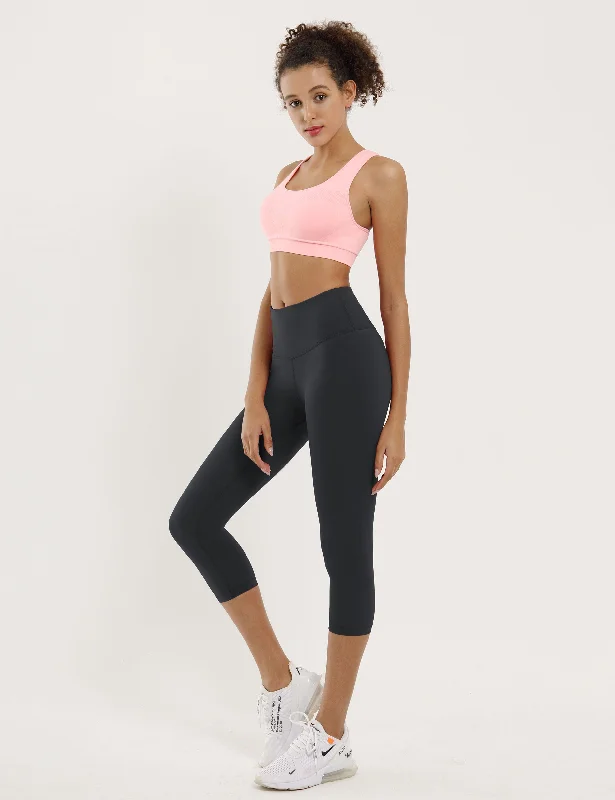 Yoga Pants for Active Lifestyles -19" High Waist Crop Tight Capris shadowcharcoal