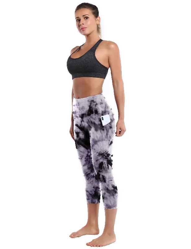 Yoga Pants with All-Day Comfort -19" High Waist Printed Side Pockets Capris black dandelion Yoga Pants with All-Day Comfort -19" High Waist Printed Side Pockets Capris black dandelion