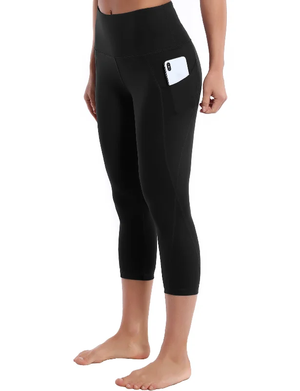 Comfortable Full-Length Yoga Pants -19" High Waist Side Pockets Capris black