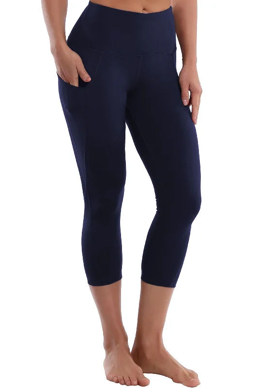 Yoga Pants for All Types of Yoga -19" High Waist Side Pockets Capris darknavy