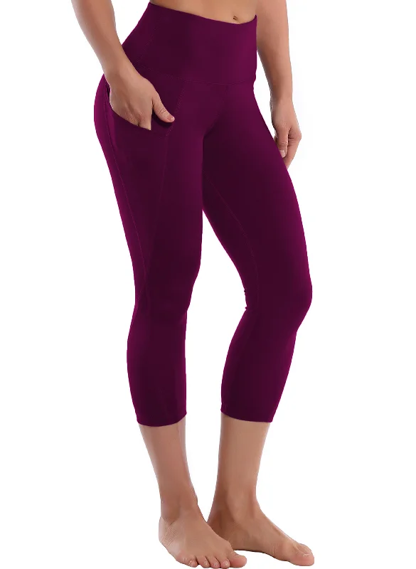 Comfortable Yoga Pants with Supportive Fit -19" High Waist Side Pockets Capris grapevine