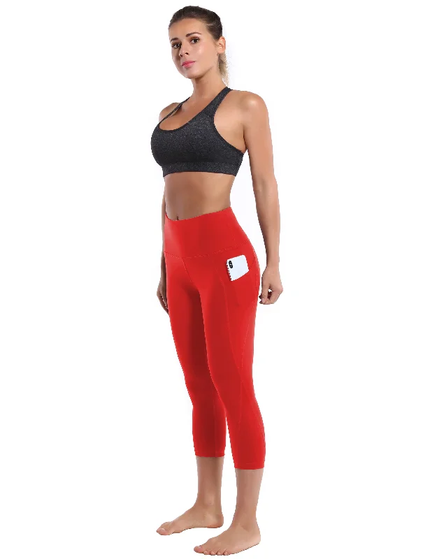 Yoga Pants for Active Women -19" High Waist Side Pockets Capris scarlet