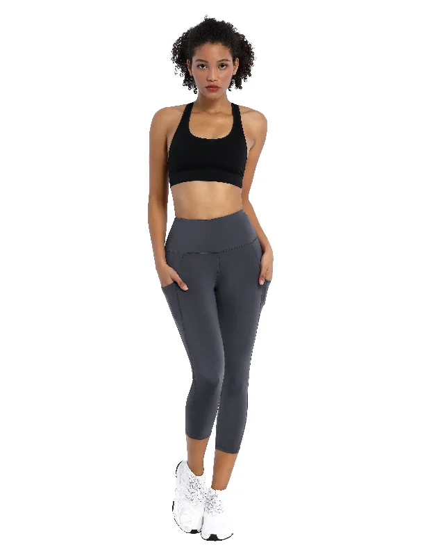 Premium Yoga Pants for Movement -19" High Waist Side Pockets Capris shadowcharcoal