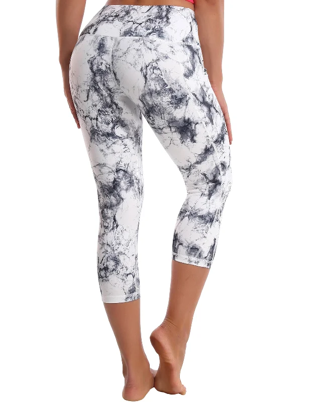 Soft Yoga Pants for Restorative Yoga -19" Printed Side Pockets Capris arabescato