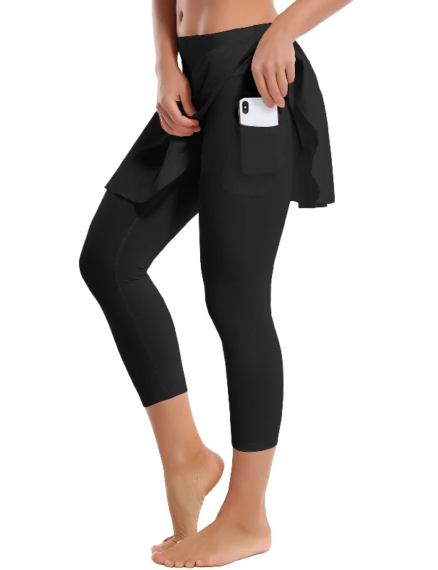 Flexible Yoga Pants for Gentle Stretching -19" Capris Tennis Golf Skirted Leggings with Pockets black Flexible Yoga Pants for Gentle Stretching -19" Capris Tennis Golf Skirted Leggings with Pockets black