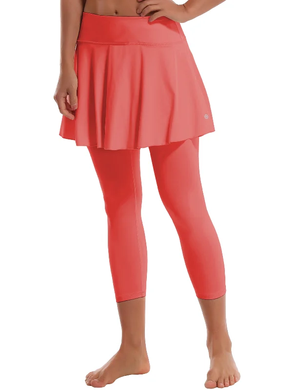 Yoga Pants for Mobility and Flexibility -19" Capris Tennis Golf Skirted Leggings with Pockets coral