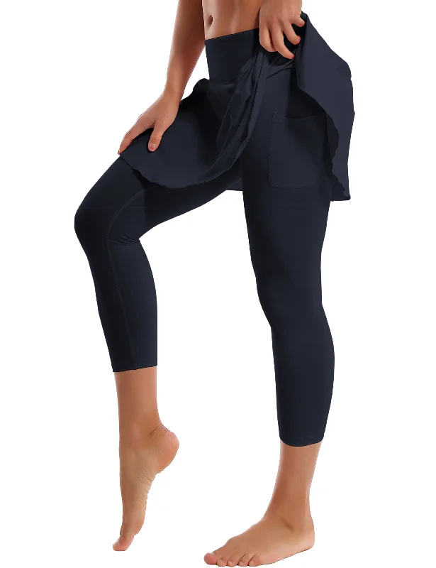 Stretchable Yoga Pants for Flexibility -19" Capris Tennis Golf Skirted Leggings with Pockets darknavy Stretchable Yoga Pants for Flexibility -19" Capris Tennis Golf Skirted Leggings with Pockets darknavy