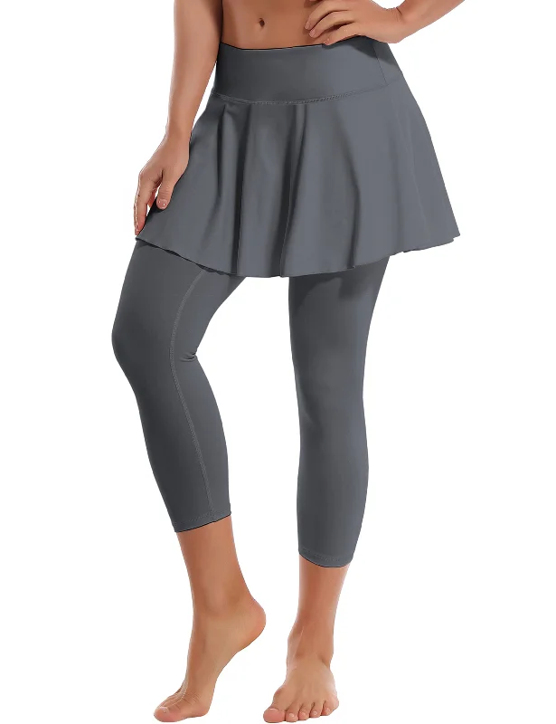 Yoga Pants for Dynamic Movement -19" Capris Tennis Golf Skirted Leggings with Pockets gray