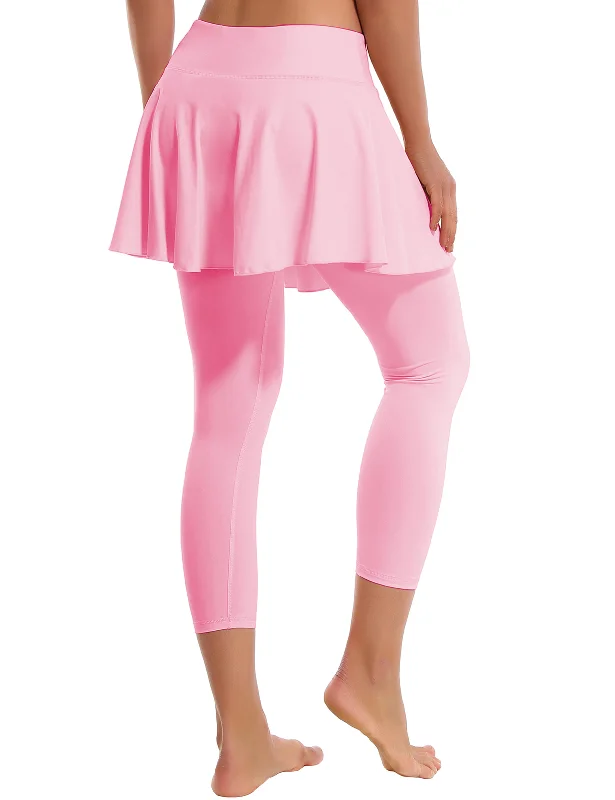 Yoga Pants for Building Strength -19" Capris Tennis Golf Skirted Leggings with Pockets lightpink Yoga Pants for Building Strength -19" Capris Tennis Golf Skirted Leggings with Pockets lightpink