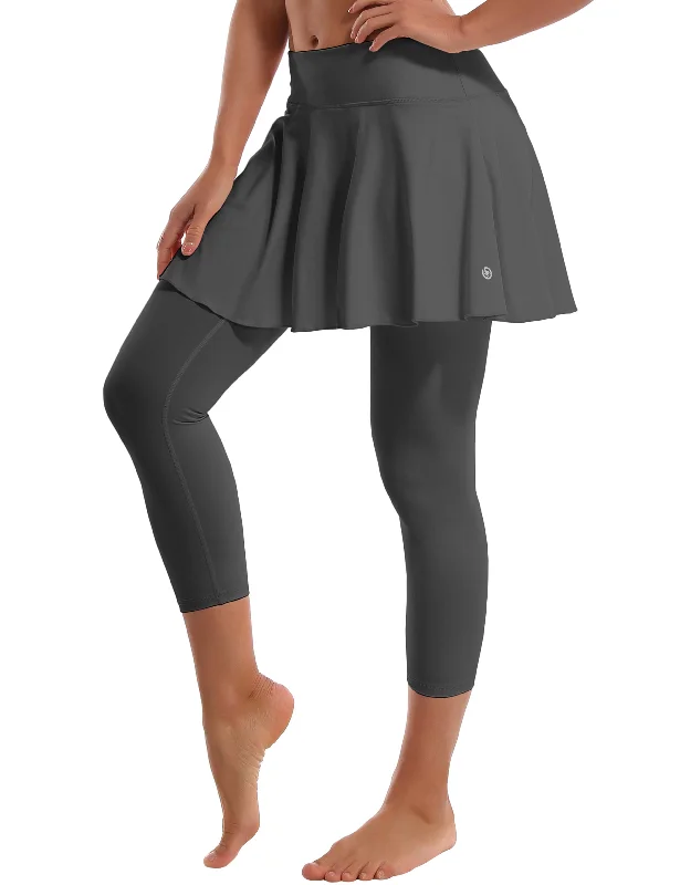 Yoga Pants for Building Flexibility -19" Capris Tennis Golf Skirted Leggings with Pockets shadowcharcoal Yoga Pants for Building Flexibility -19" Capris Tennis Golf Skirted Leggings with Pockets shadowcharcoal