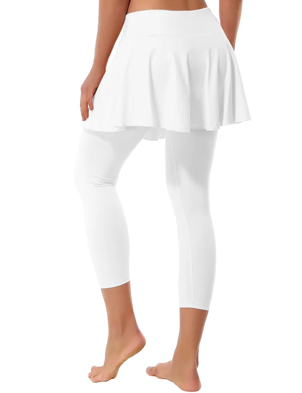 Women's Yoga Pants for Fitness -19" Capris Tennis Golf Skirted Leggings with Pockets white Women's Yoga Pants for Fitness -19" Capris Tennis Golf Skirted Leggings with Pockets white
