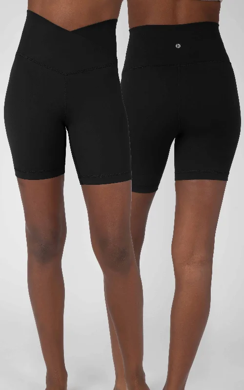 Premium Yoga Shorts for Fitness -2 Pack Lux Crossover High Waist and Classic Waist 7" Bike Shorts