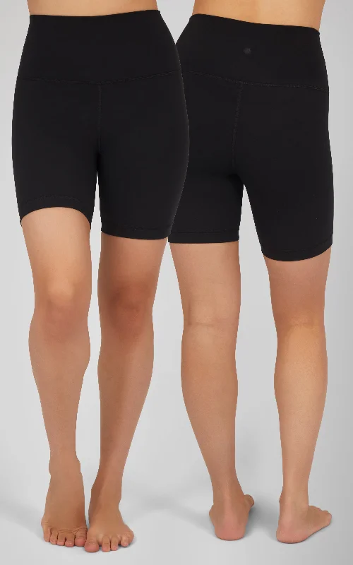 Yoga Shorts with Smooth Waist Fit -2 Pack Lux Crosstown High Twist Front Waist 7" Bike Short and Lux Everyday 7" Bike Short