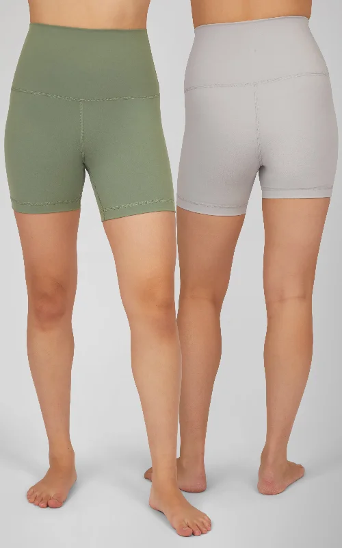 Yoga Shorts for Yoga and Stretching -2 Pack Lux Super High Elastic Free Waist 5" Bike Short