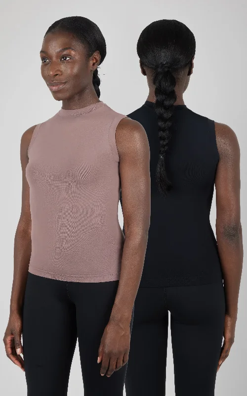 Yoga Tops for Breathability and Comfort -2 Pack Mock Neck Presley Fitted Tank Top