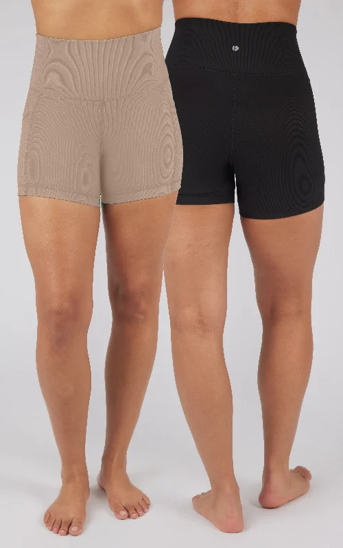 Yoga Shorts for Summer Yoga Classes -2 Pack Ribbed Tribeca 5" Side Pocket Short and Ribbed Everyday 5" Short Yoga Shorts for Summer Yoga Classes -2 Pack Ribbed Tribeca 5" Side Pocket Short and Ribbed Everyday 5" Short