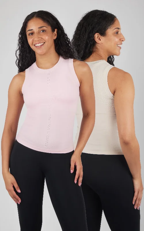 Women's Yoga Tops for Everyday Fitness -2 Pack Seamless Bridgett Slim Fit High Neck Tank Women's Yoga Tops for Everyday Fitness -2 Pack Seamless Bridgett Slim Fit High Neck Tank