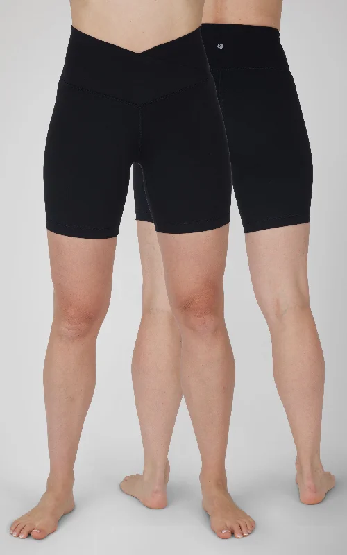 Flexible Yoga Shorts for Strong Movement -2 Pack Wonderlink Crossover Front Elastic Free  7" Bike Short + Wonderlink Everyday Elastic Free Waist 7" Bike Short