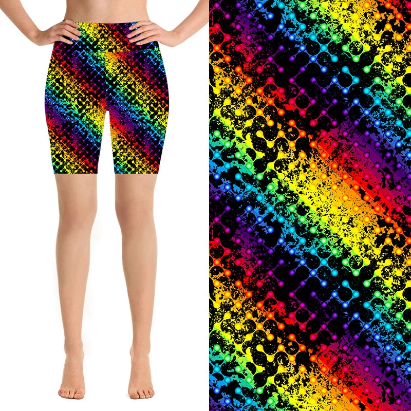 Soft Yoga Shorts for Comfort and Relaxation -24/7 Biker Shorts - Rainbow Grunge