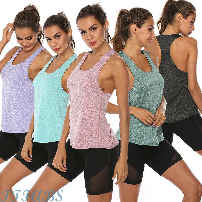Yoga Tops for Movement and Flexibility Support -2019 Hot Summer Womens Sports Gym Racer Back Running Vest Fitness Jogging Yoga Tank Top 5 Colors Female Yoga Shirts Outfits S-XL