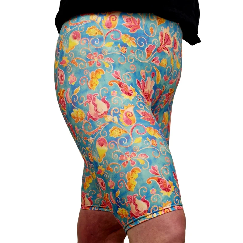Yoga Shorts for Core Strength and Flexibility -24/7 Biker Shorts - Paisley Punch