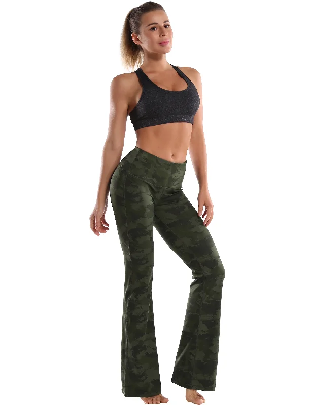 Full Fit Yoga Pants for All Practices -29" 31" 33" 35" 37" High Waist Printed Bootcut Leggings green brushcamo