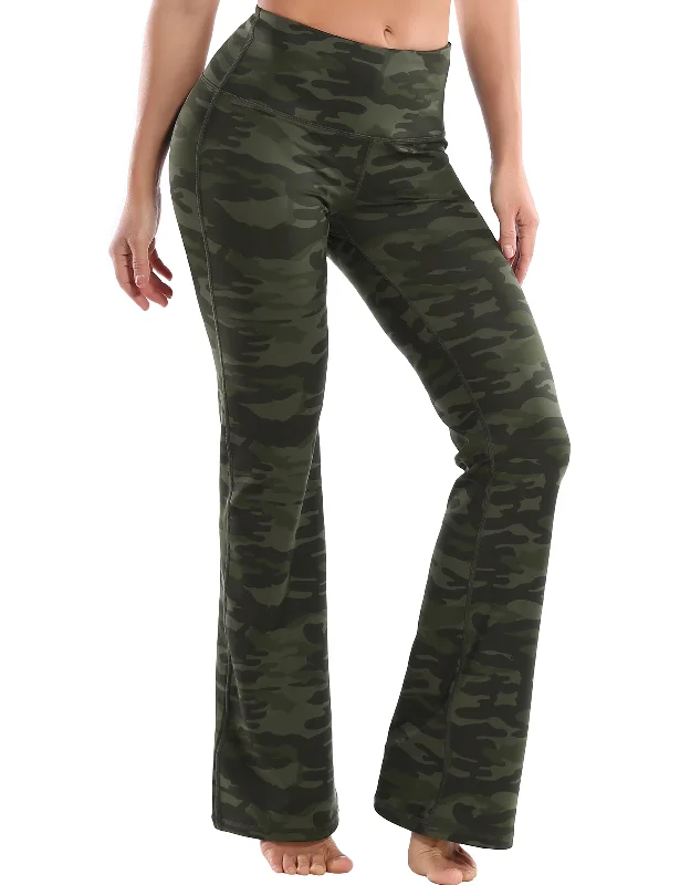 Yoga Pants with Shaping Fit -29" 31" 33" 35" 37" High Waist Printed Bootcut Leggings green camo