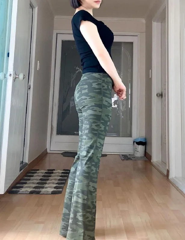 Performance Yoga Pants -29" 31" 33" 35" 37" High Waist Printed Bootcut Leggings green camo ins