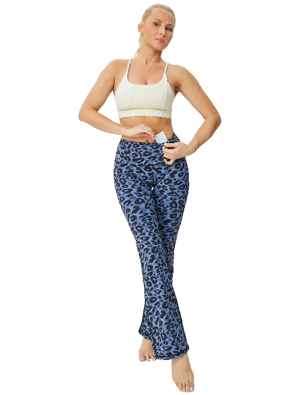 High Compression Yoga Pants -29" 31" 33" 35" 37" High Waist Printed Bootcut Leggings navy_leopard