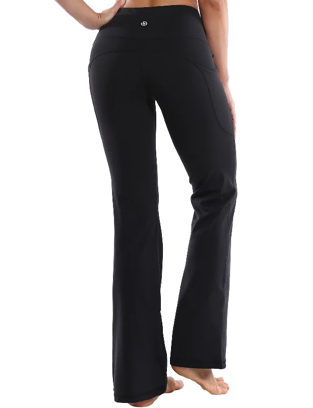 Fitted Yoga Pants for Women -29" 31" 33" 35" 37"  Side Pockets Bootcut Leggings jetblack