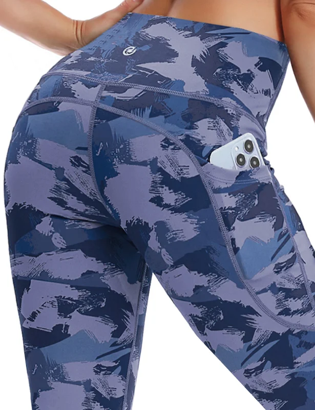 Ultra Stretchable Yoga Pants -29" 31" 33" 35" 37"  Side Pockets Bootcut Leggings navy brushcamo